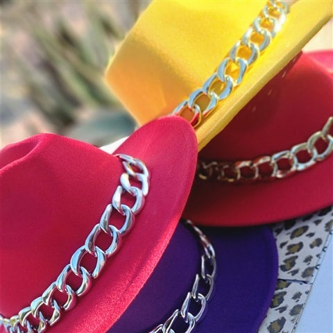 Handbeaded Gold Chain Red Fedora Hat Women main image 4