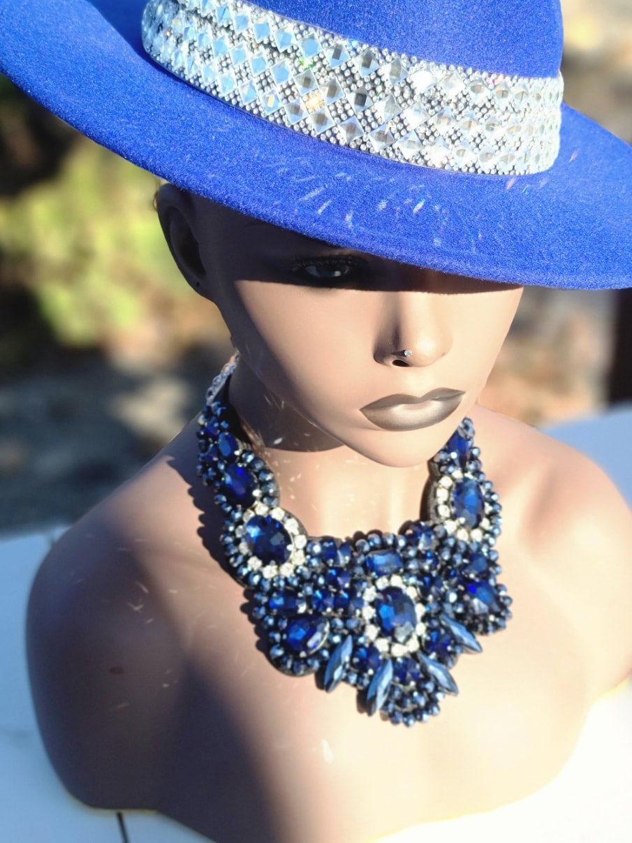 Beaded, Blue and Silver, Statement, Chunky, Necklace Set | Creative  Elegance Jewelry