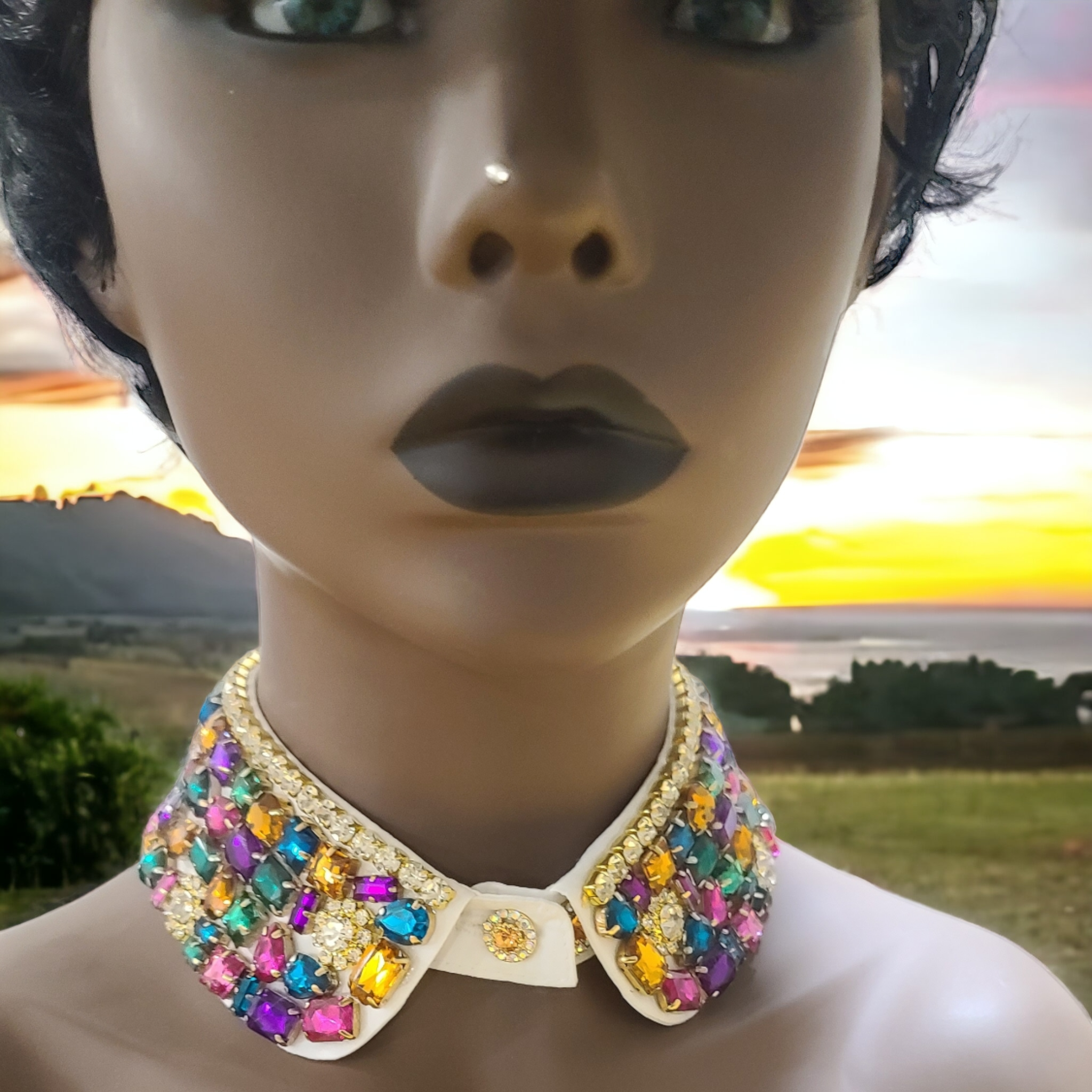 Rainbow rhinestone clearance choker